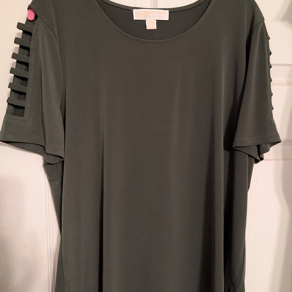 Michael Kors Women's Olive Top with Cut-Out Sleeve Detail